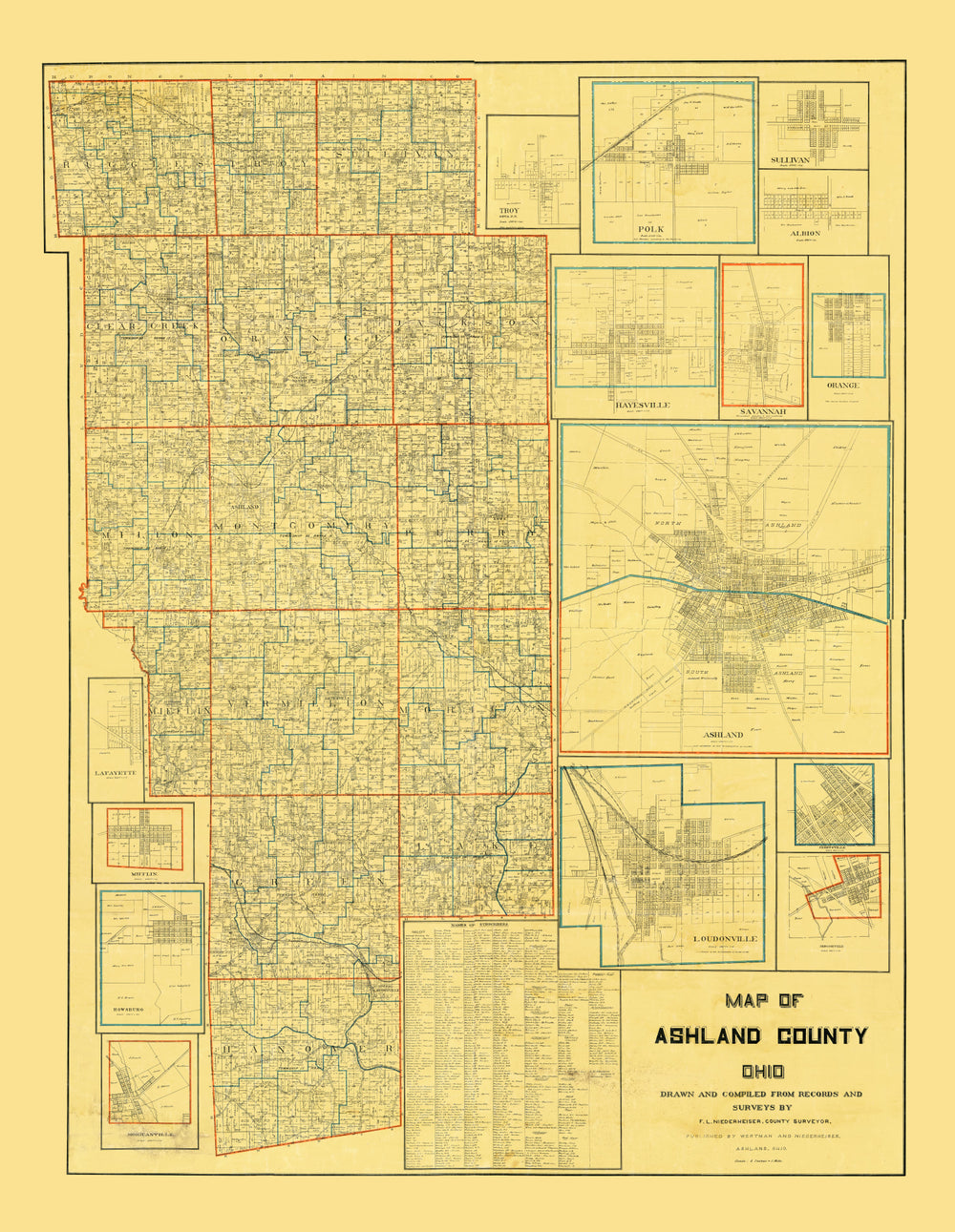 Vintage Map of Ashland County, Ohio 1897 print style example