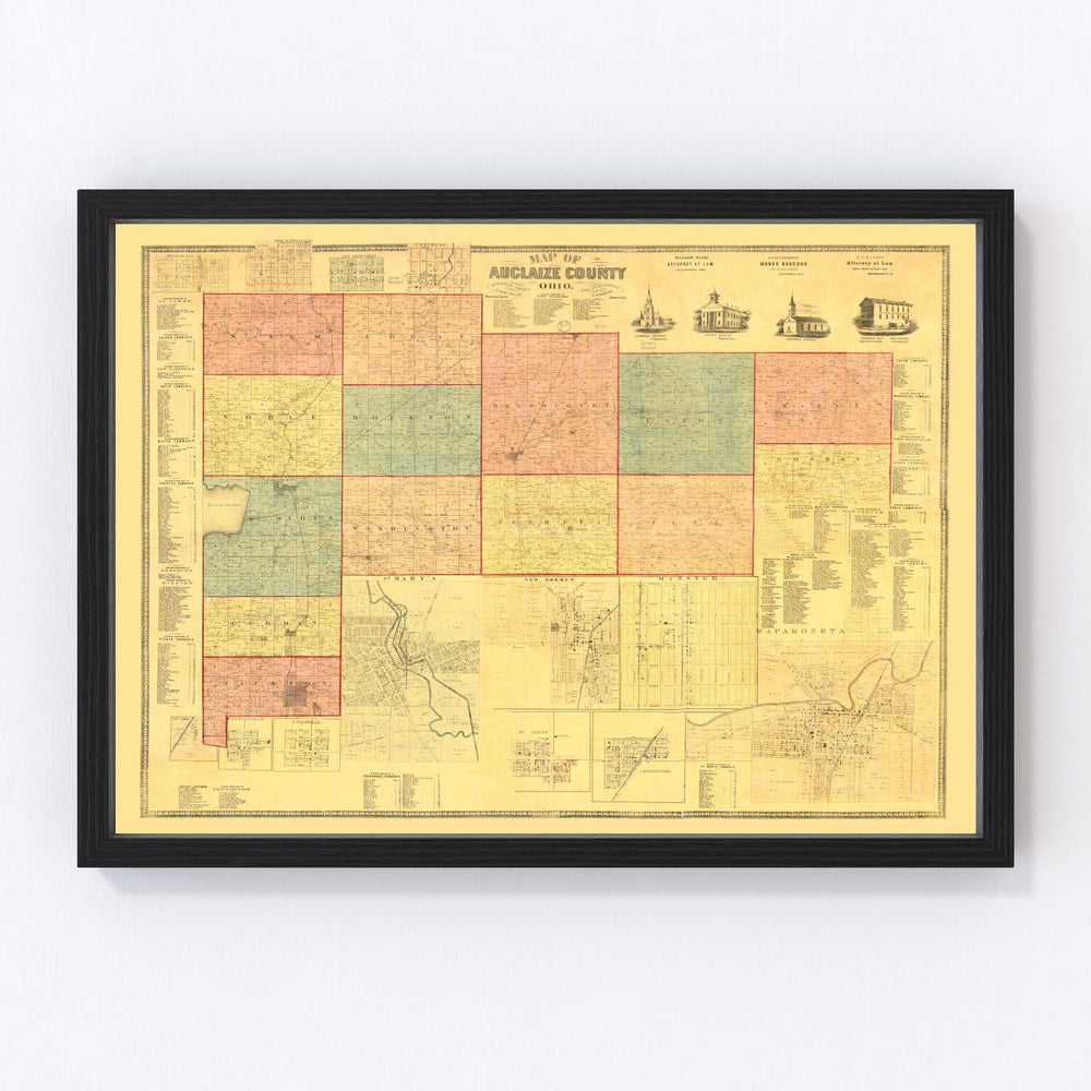 Auglaize County Vintage Map 1860