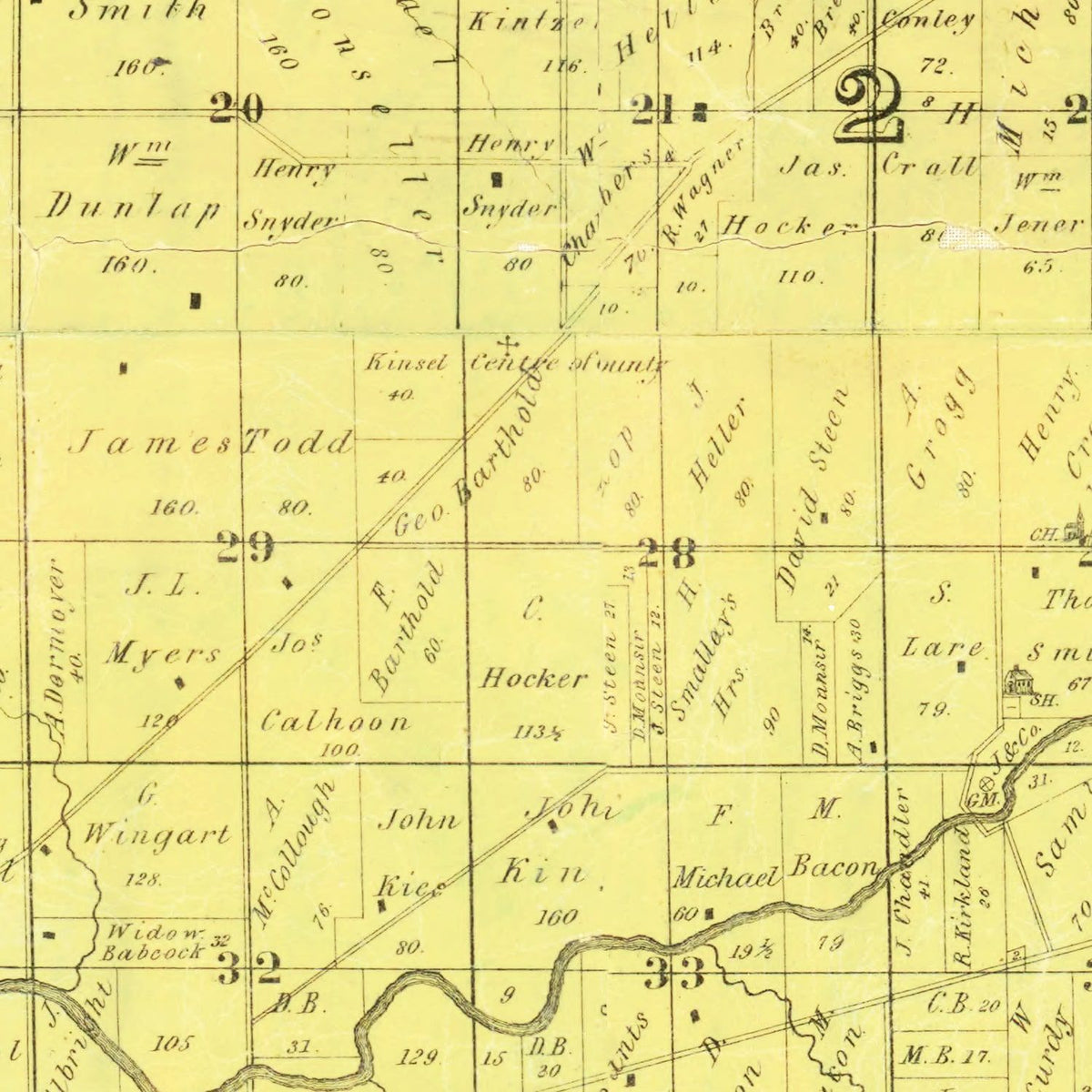 Restored historic details from the 1850 county map of Crawford County, Ohio