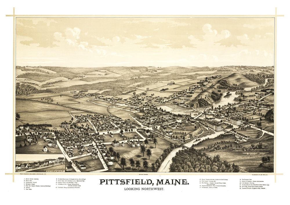 Vintage Map of Pittsfield, Maine 1889 print style example