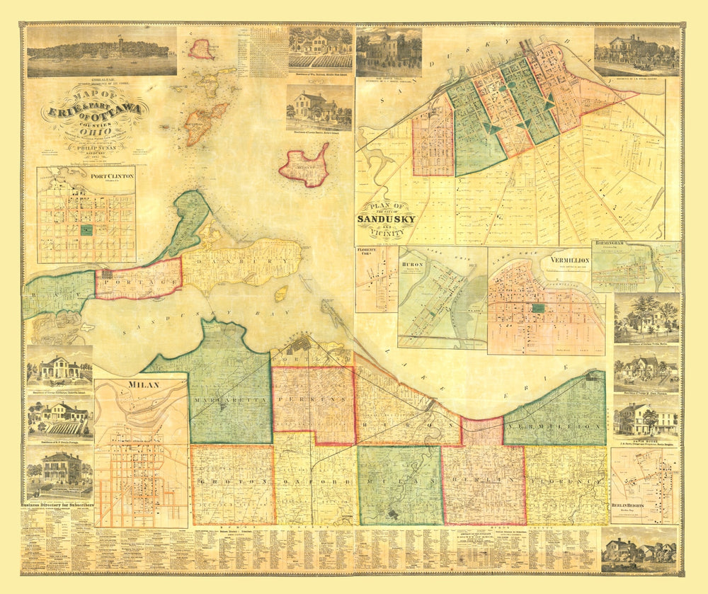 Vintage Map of Erie County, Ohio 1863 print style example