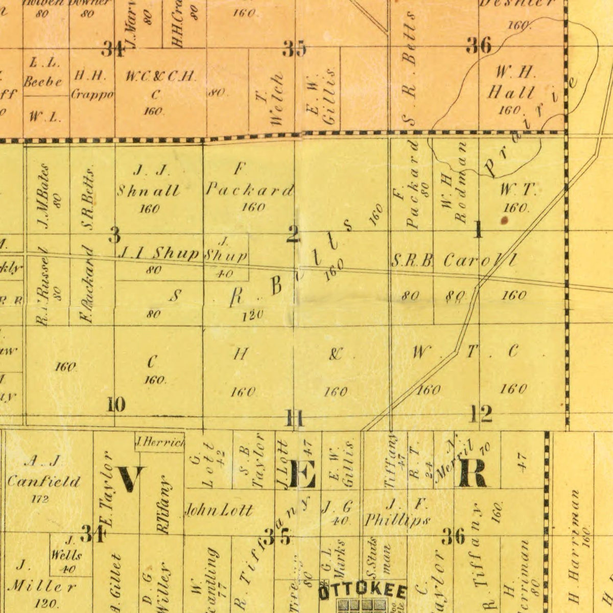 Restored historic details from the 1850 county map of Fulton County, Ohio
