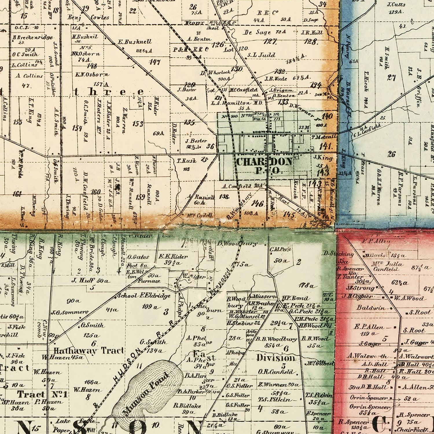 Restored historic details from the 1857 county map of Geauga County, Ohio