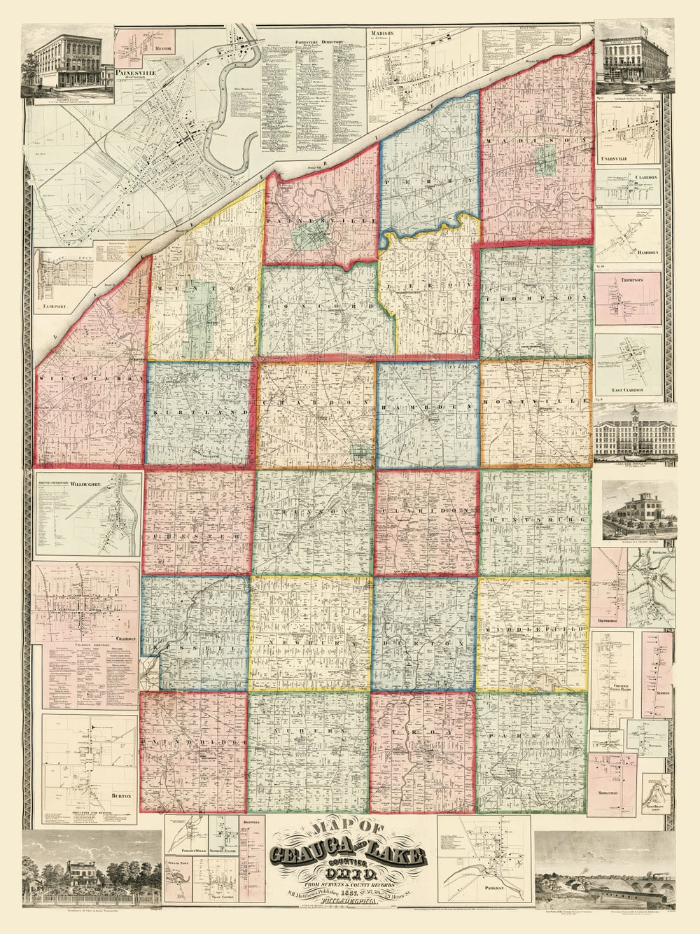 Vintage Map of Geauga County, Ohio 1857 print style example
