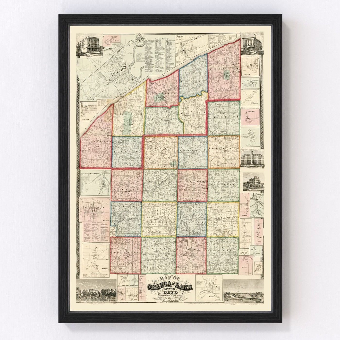 Geauga County Vintage Map 1857