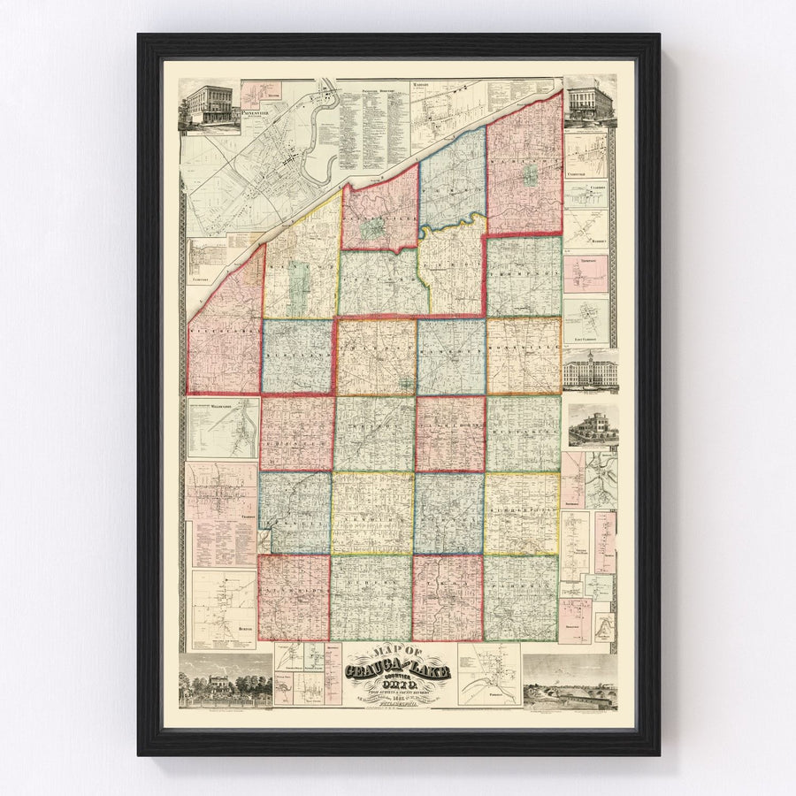 Vintage Map of Geauga County, Ohio 1857