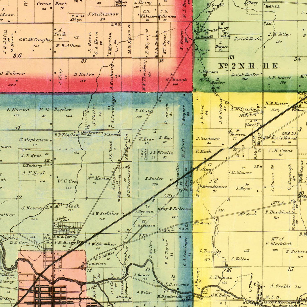 Restored historic details from the 1863 county map of Hancock County, Ohio