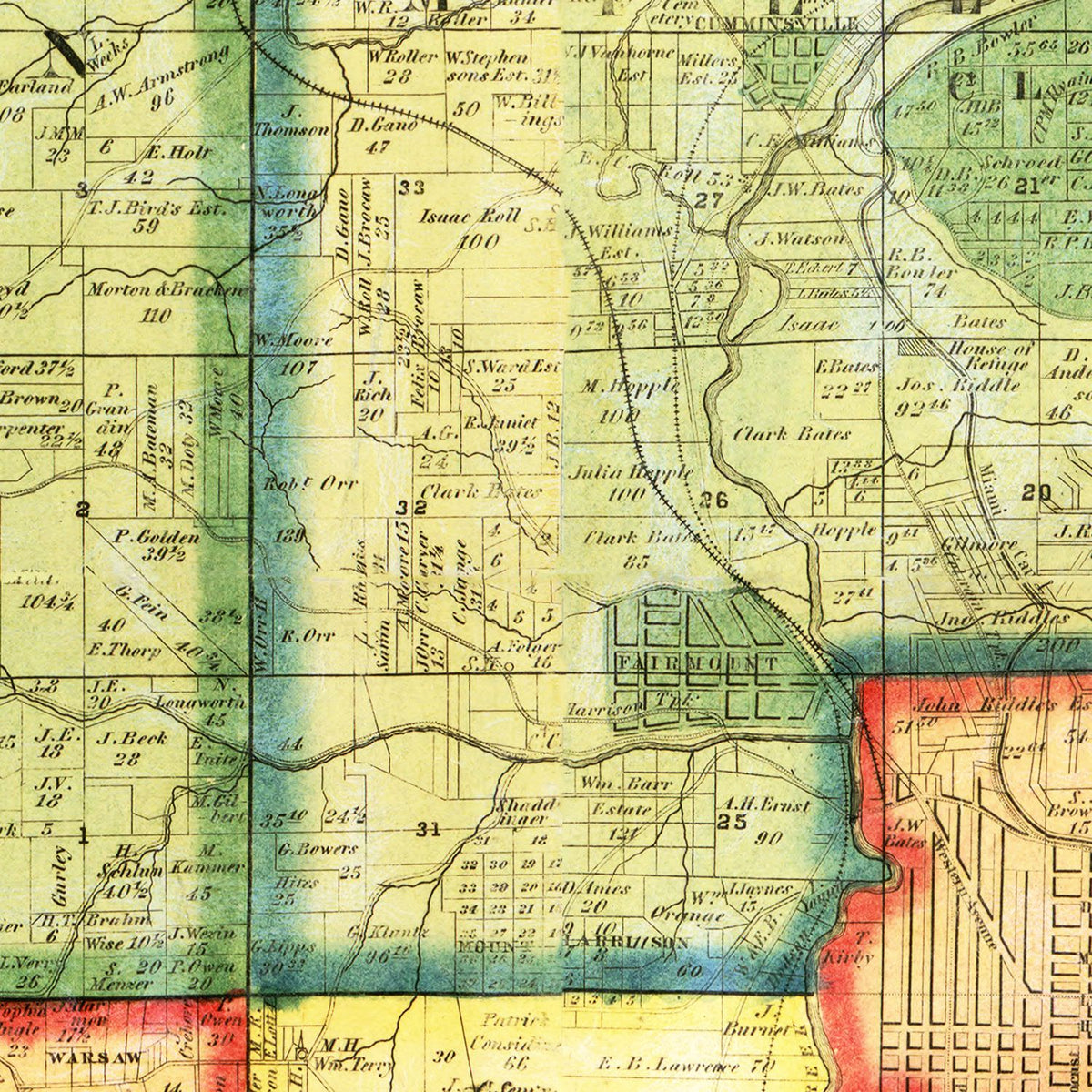 Restored historic details from the 1856 county map of Hamilton County, Ohio