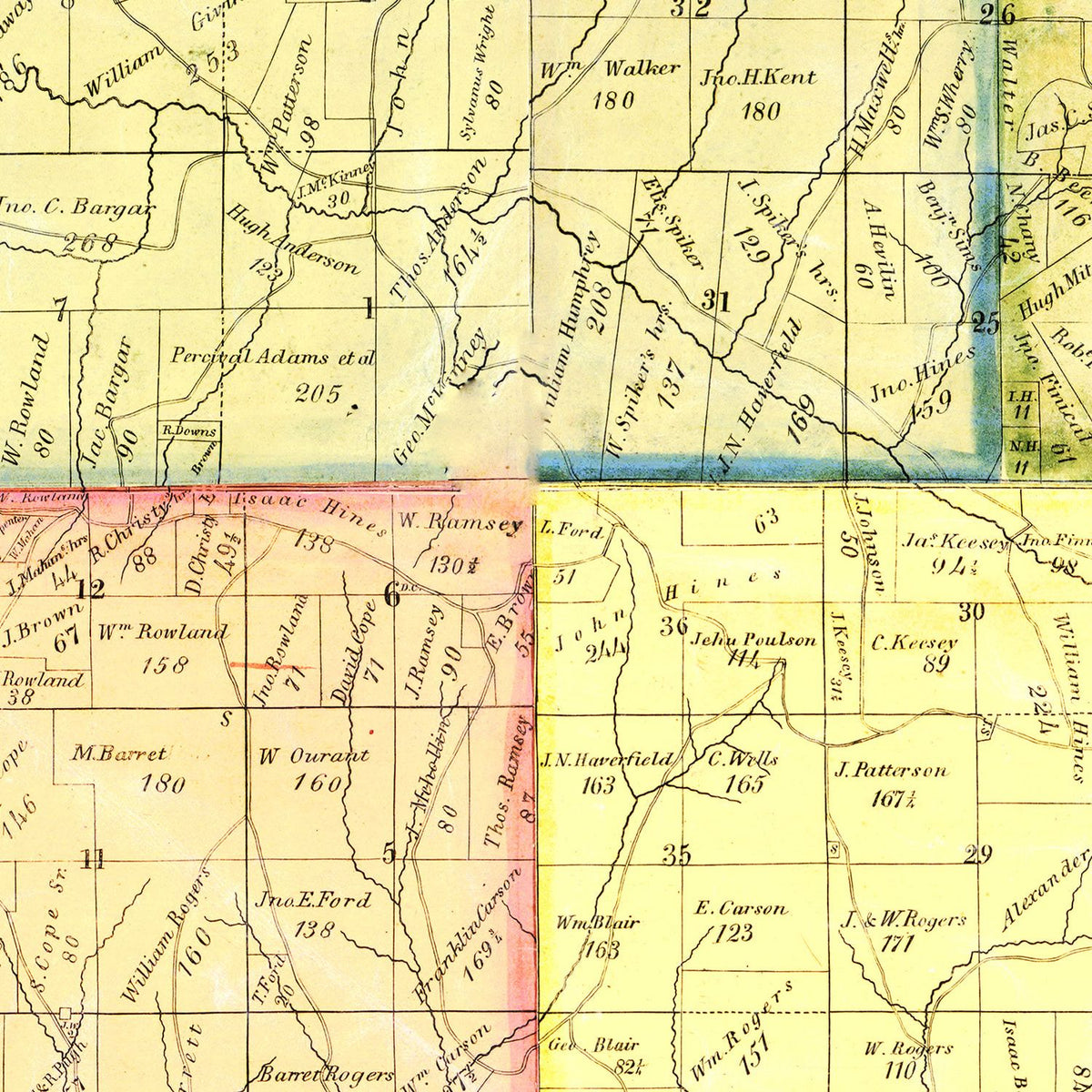 Restored historic details from the 1862 county map of Harrison County, Ohio