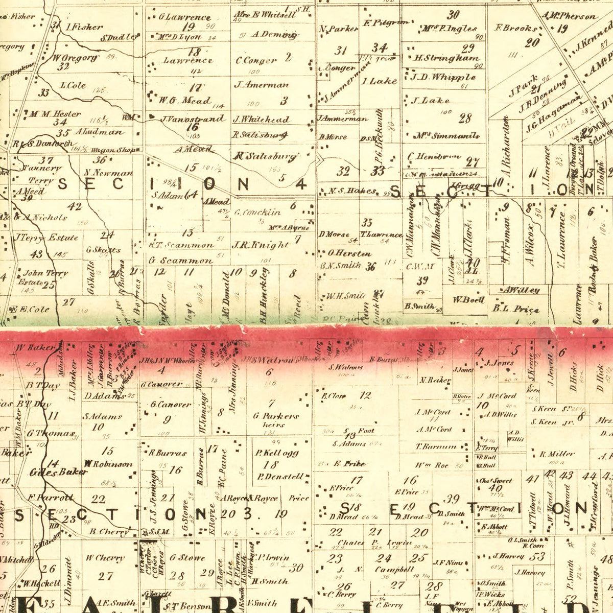 Restored historic details from the 1859 county map of Huron County, Ohio