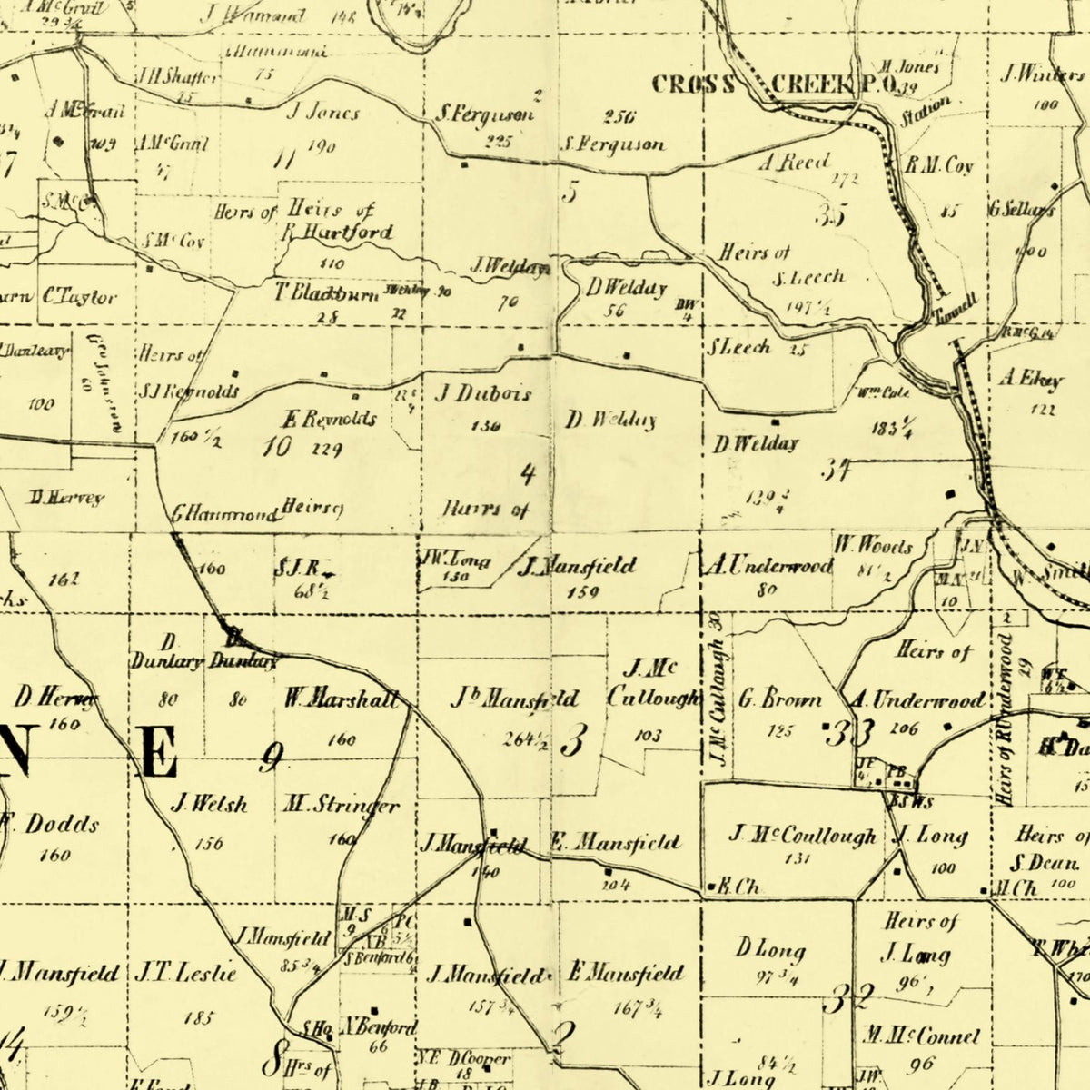 Restored historic details from the 1856 county map of Jefferson County, Ohio