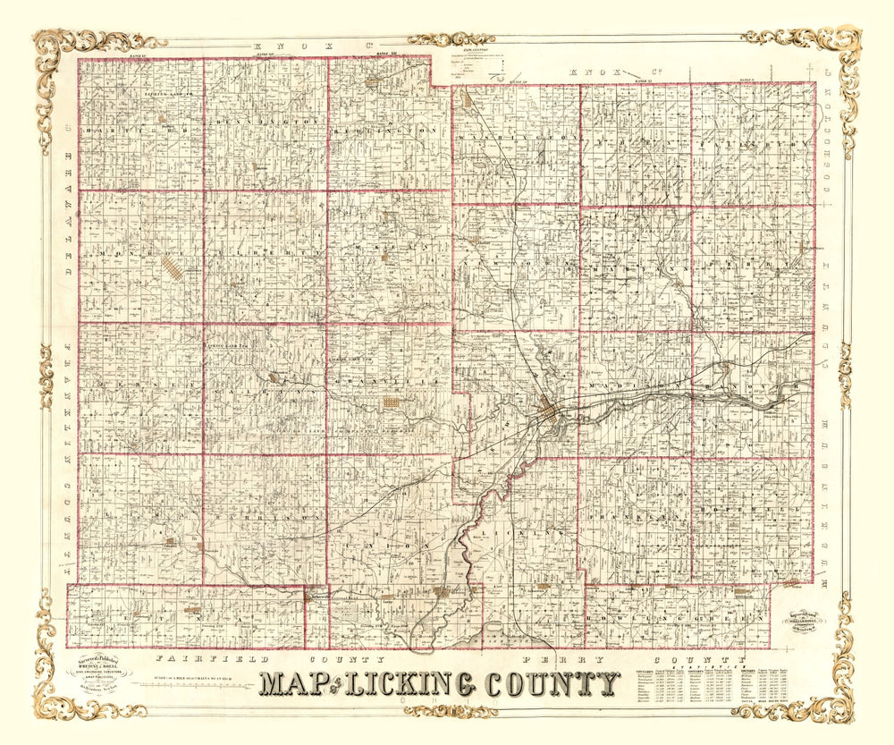 Vintage Map of Licking County, Ohio 1854 print style example