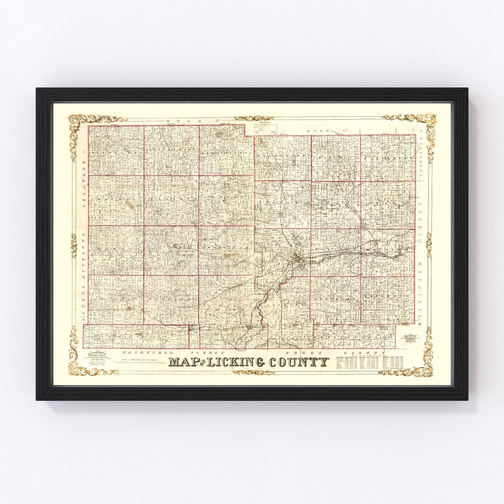 Licking County Vintage Map 1854
