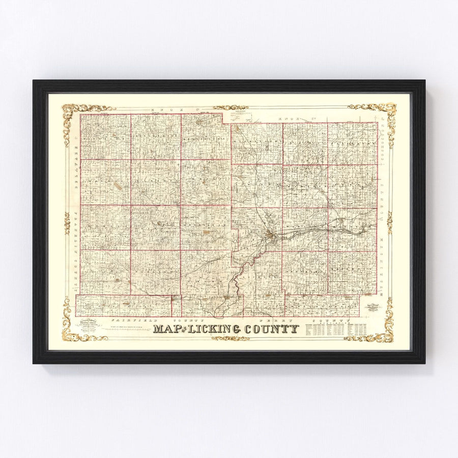 Licking County Vintage Map 1854