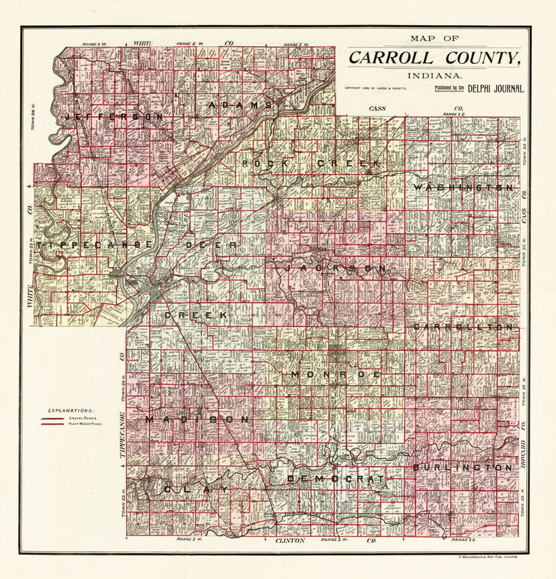 Size comparison using Vintage Map of Carroll County, Indiana 1898