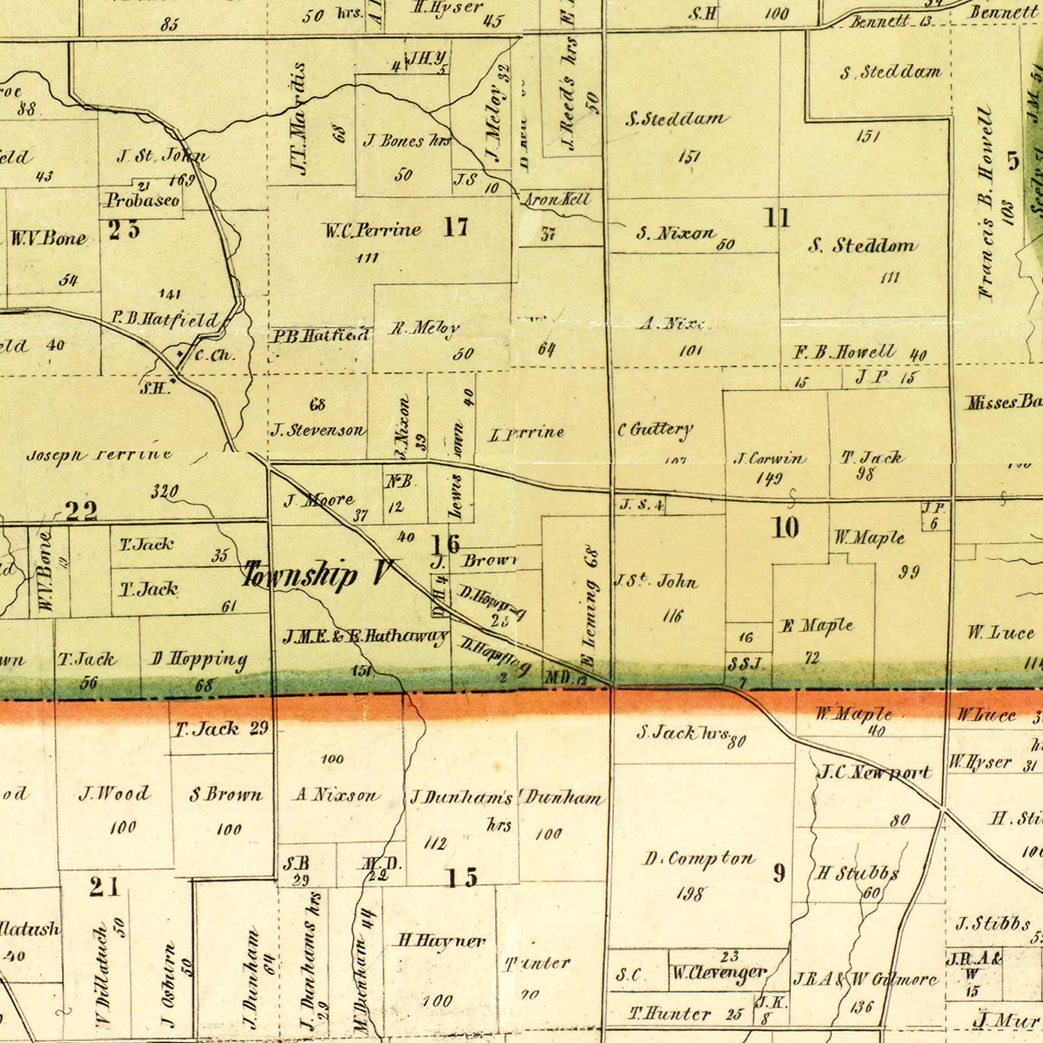 Restored historic details from the 1856 county map of Warren County, Ohio