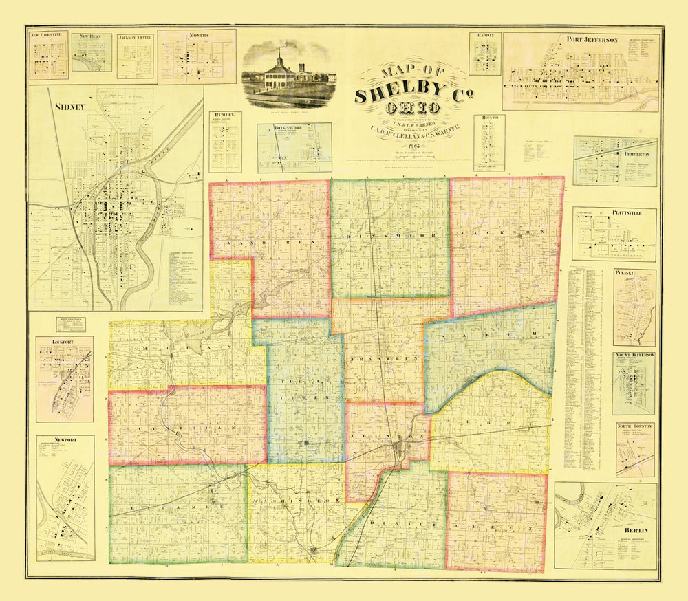 Vintage Map of Shelby County, Ohio 1865 print style example