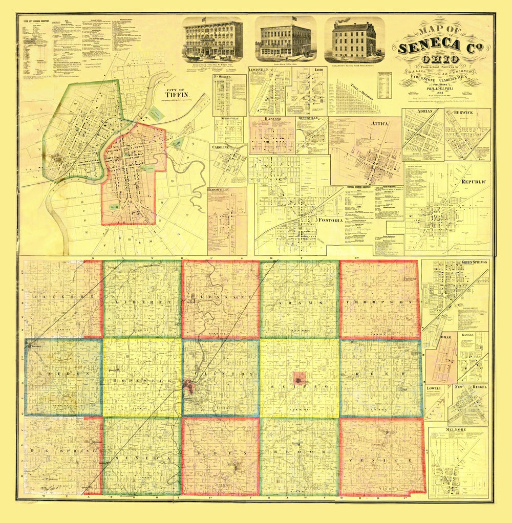Vintage Map of Seneca County, Ohio 1864 print style example