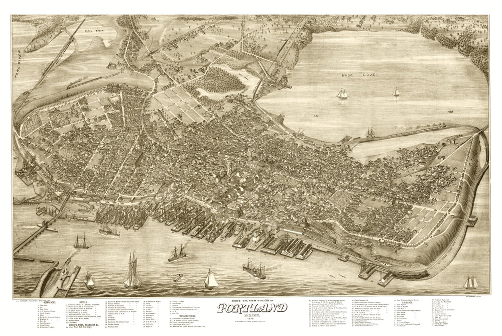 Vintage Map of Portland, Maine 1876 print style example