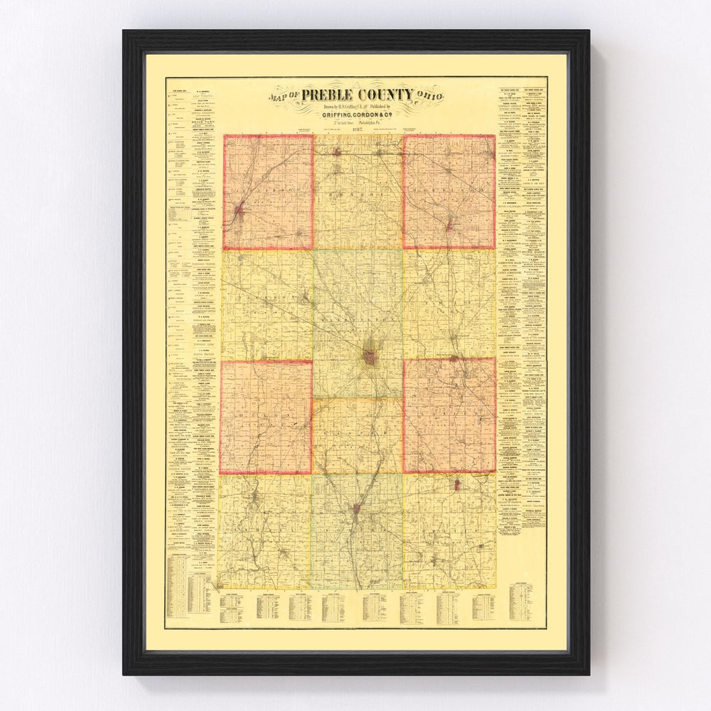 Preble County Vintage Map 1887