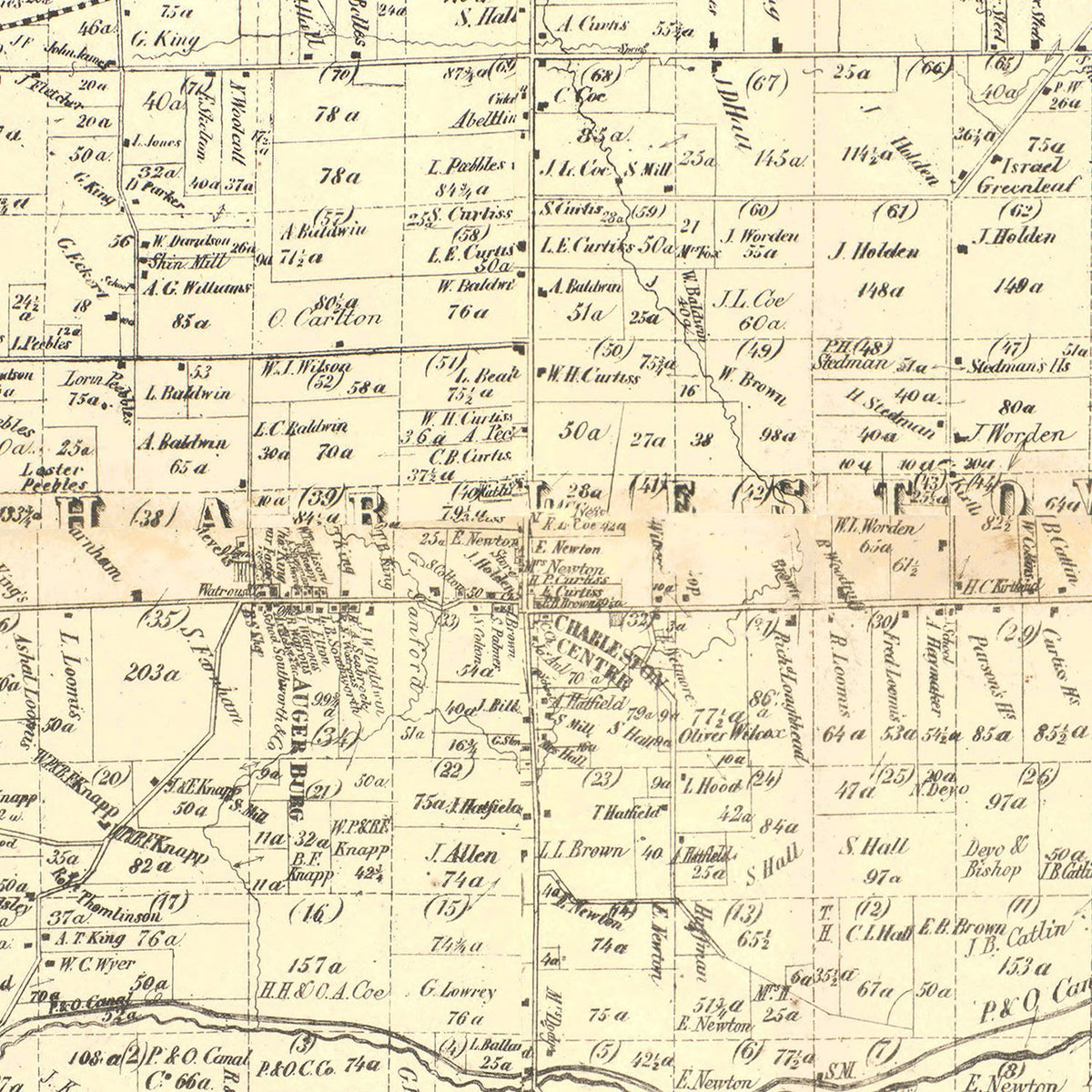 Restored historic details from the 1857 county map of Portage County, Ohio