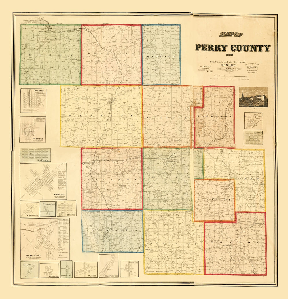 Vintage Map of Perry County, Ohio 1859 print style example