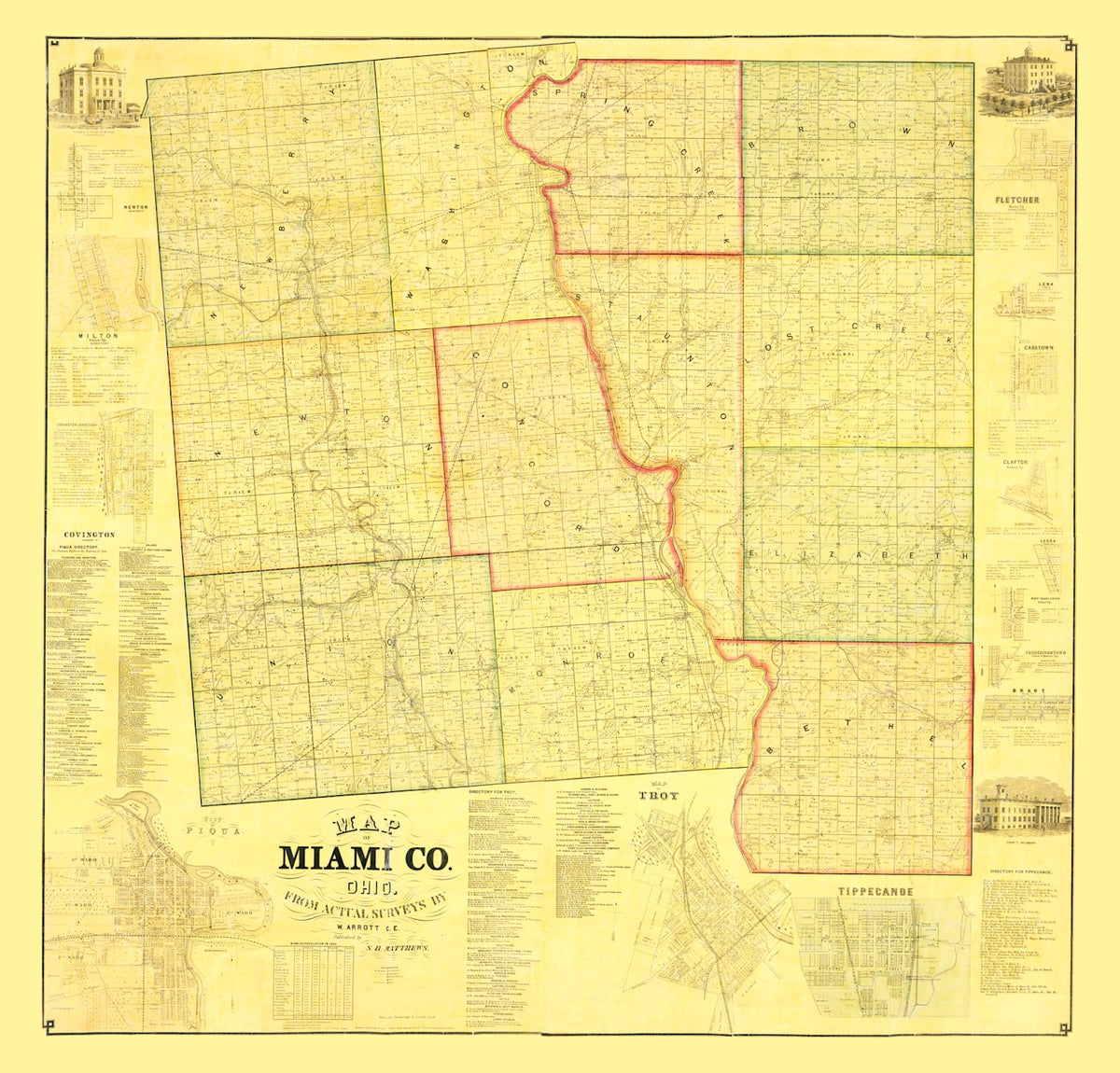 Preview of Vintage Map of Miami County, Ohio 1858