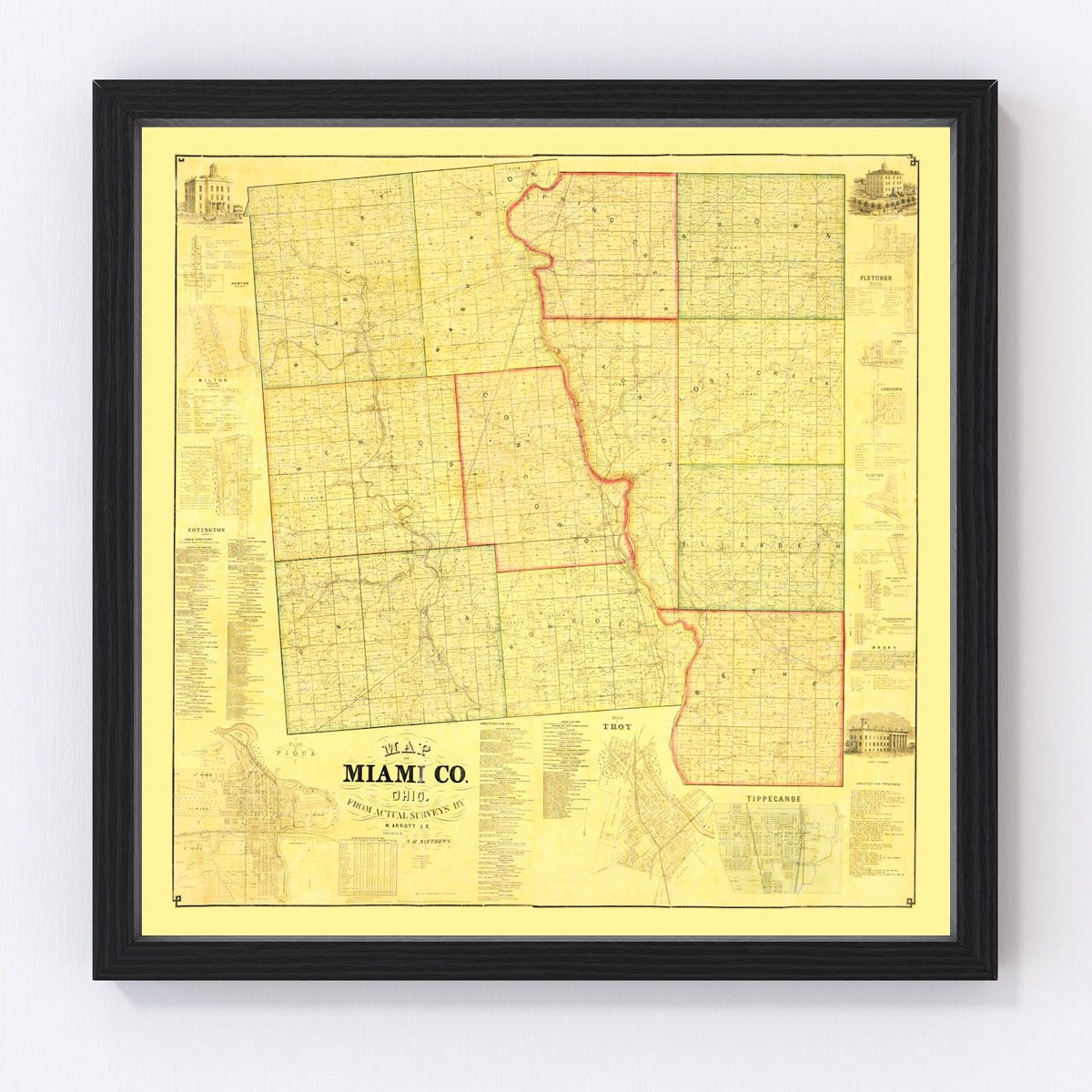 Miami County Vintage Map 1858