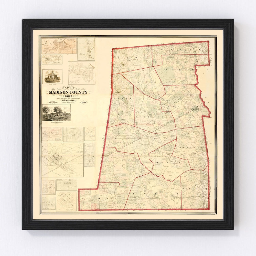 Madison County Vintage Map 1862