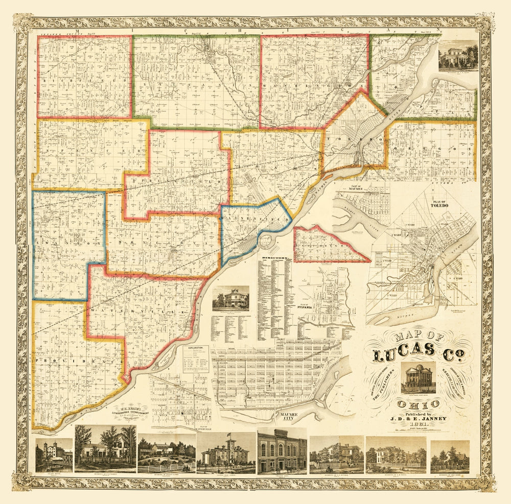 Vintage Map of Lucas County, Ohio 1861 print style example