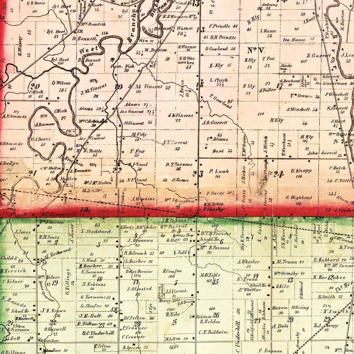 Restored historic details from the 1857 county map of Lorain County, Ohio
