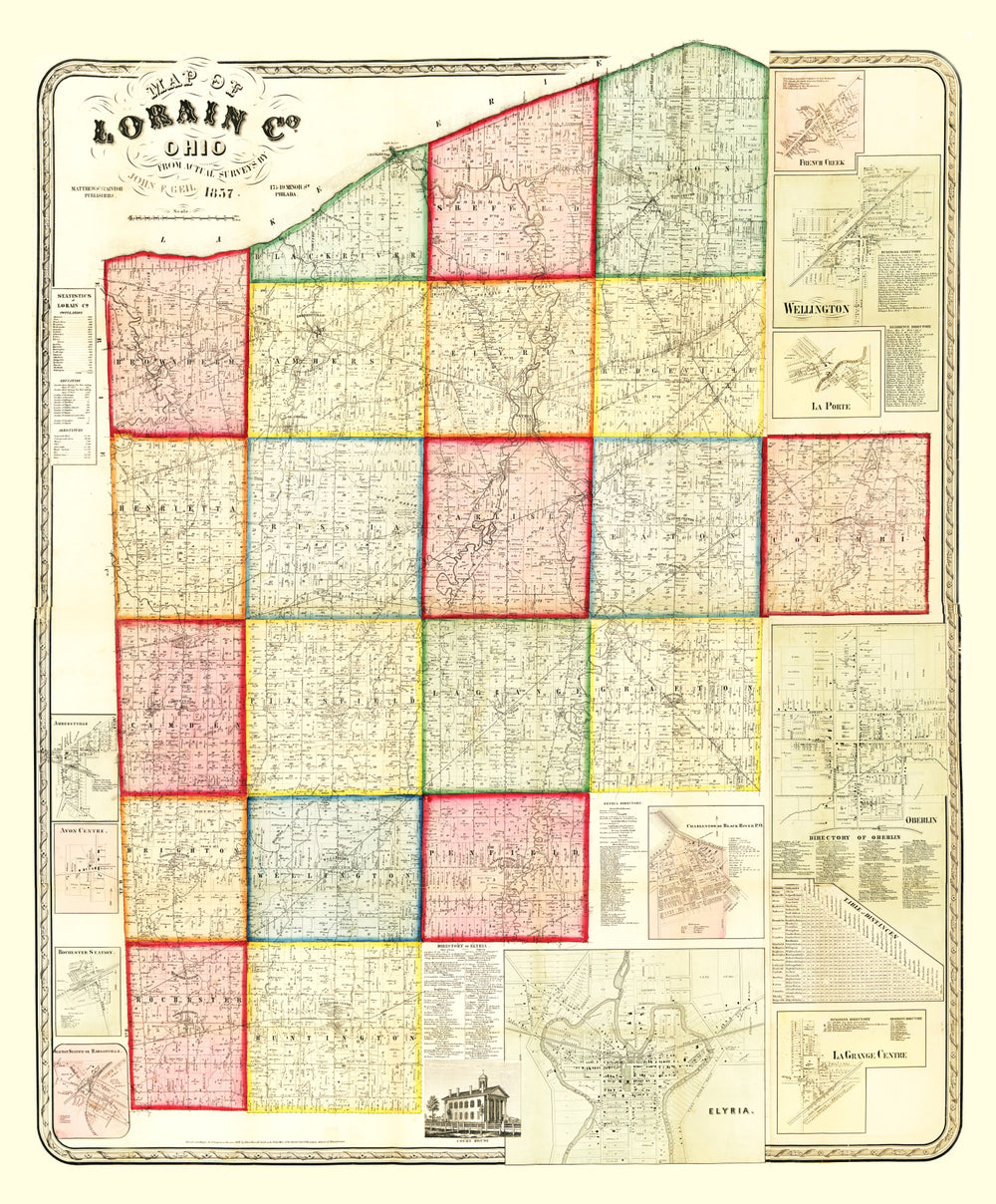 Vintage Map of Lorain County, Ohio 1857 print style example