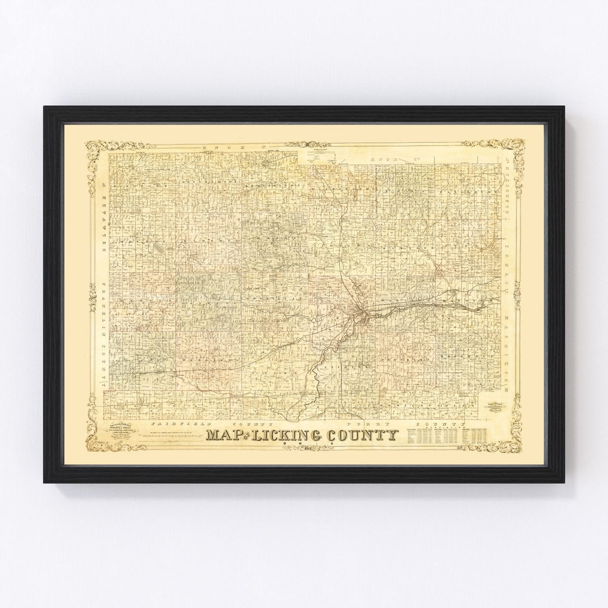 Licking County Vintage Map 1854