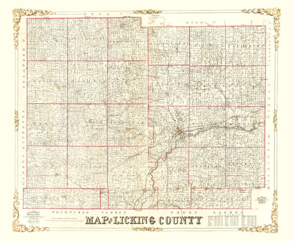 Vintage Map of Licking County, Ohio 1854 print style example