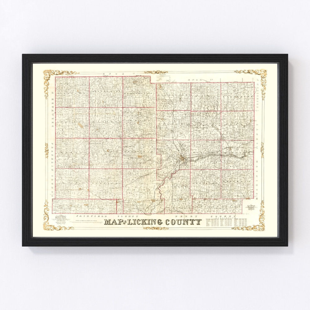 Licking County Vintage Map 1854