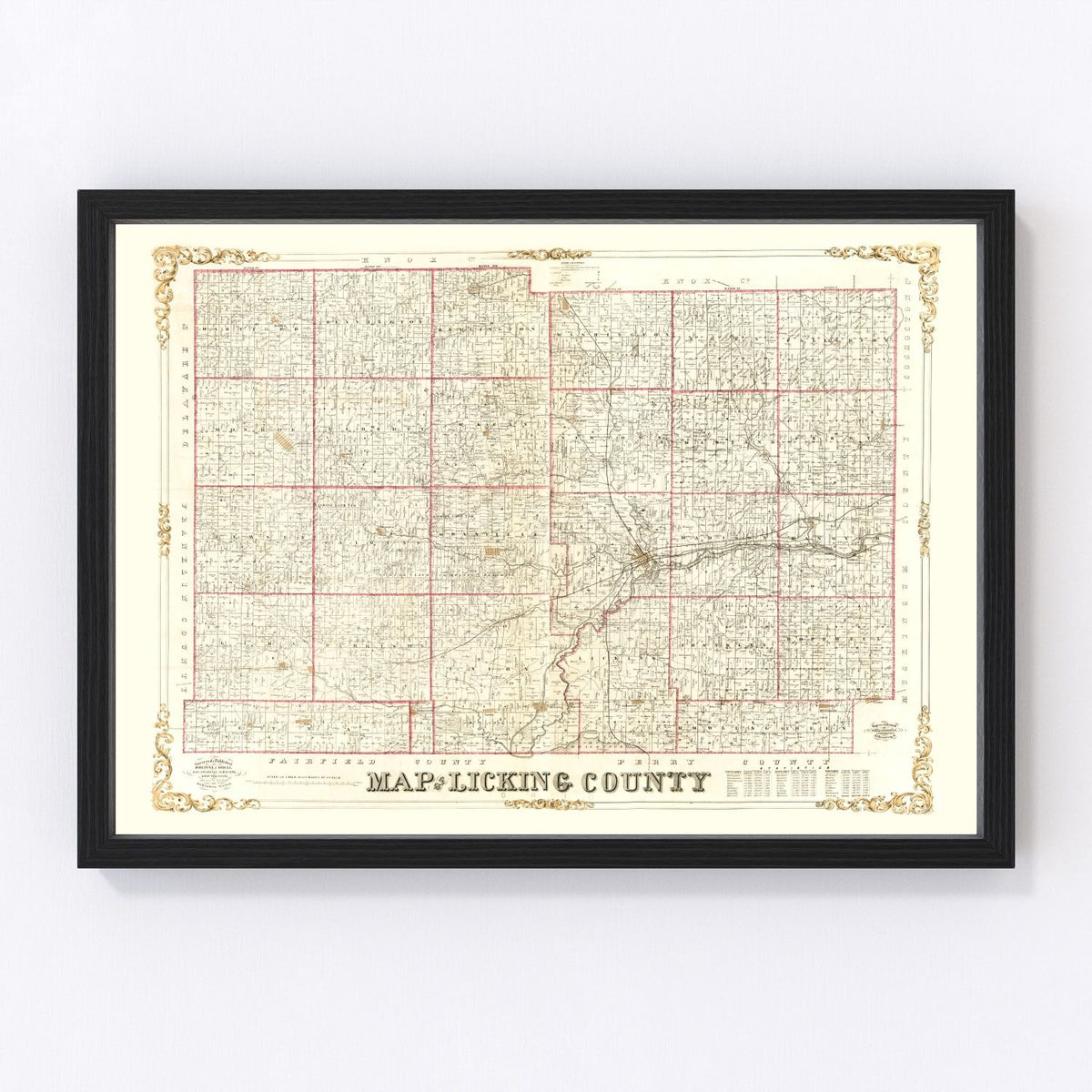 Licking County Vintage Map 1854