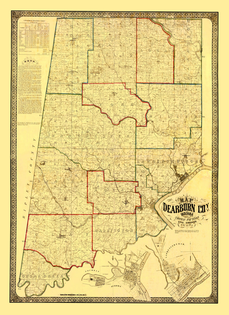 Size comparison using Vintage Map of Dearborn County, Indiana 1860