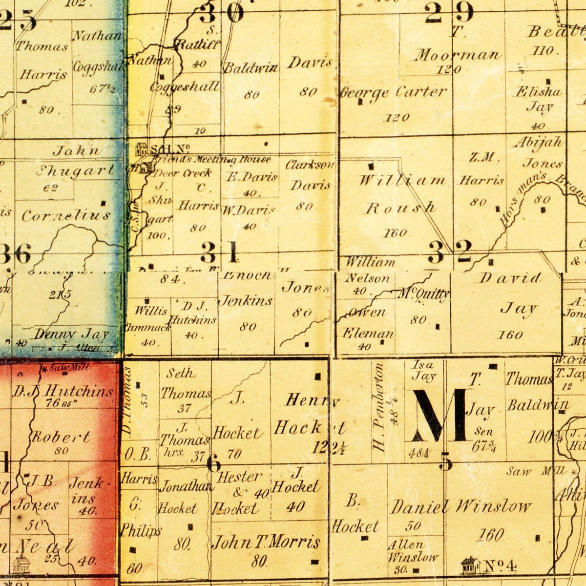 Restored historic details from the 1869 county map of Grant County, Indiana