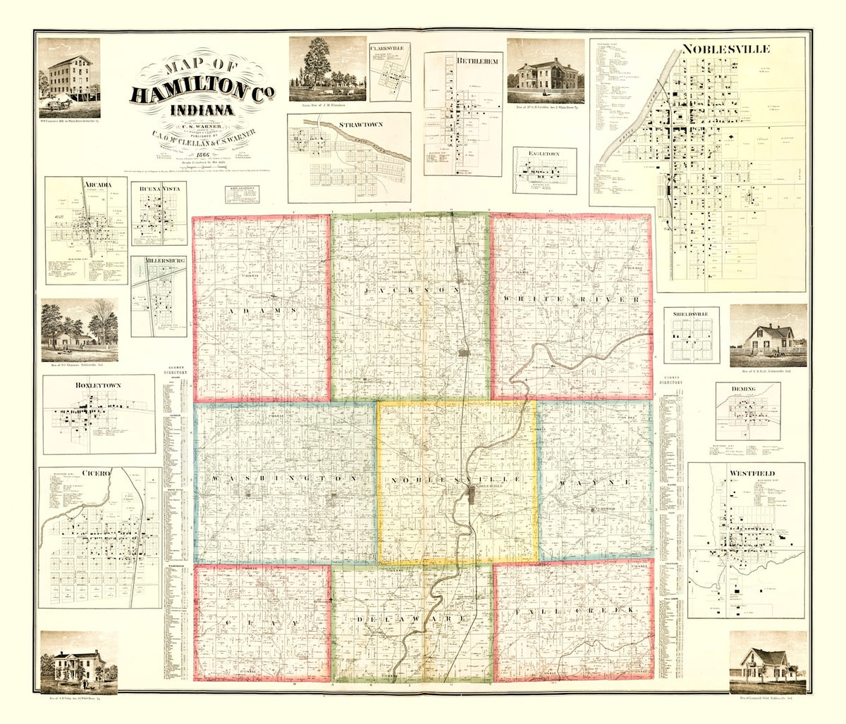 Preview of Vintage Map of Hamilton County, Indiana 1866