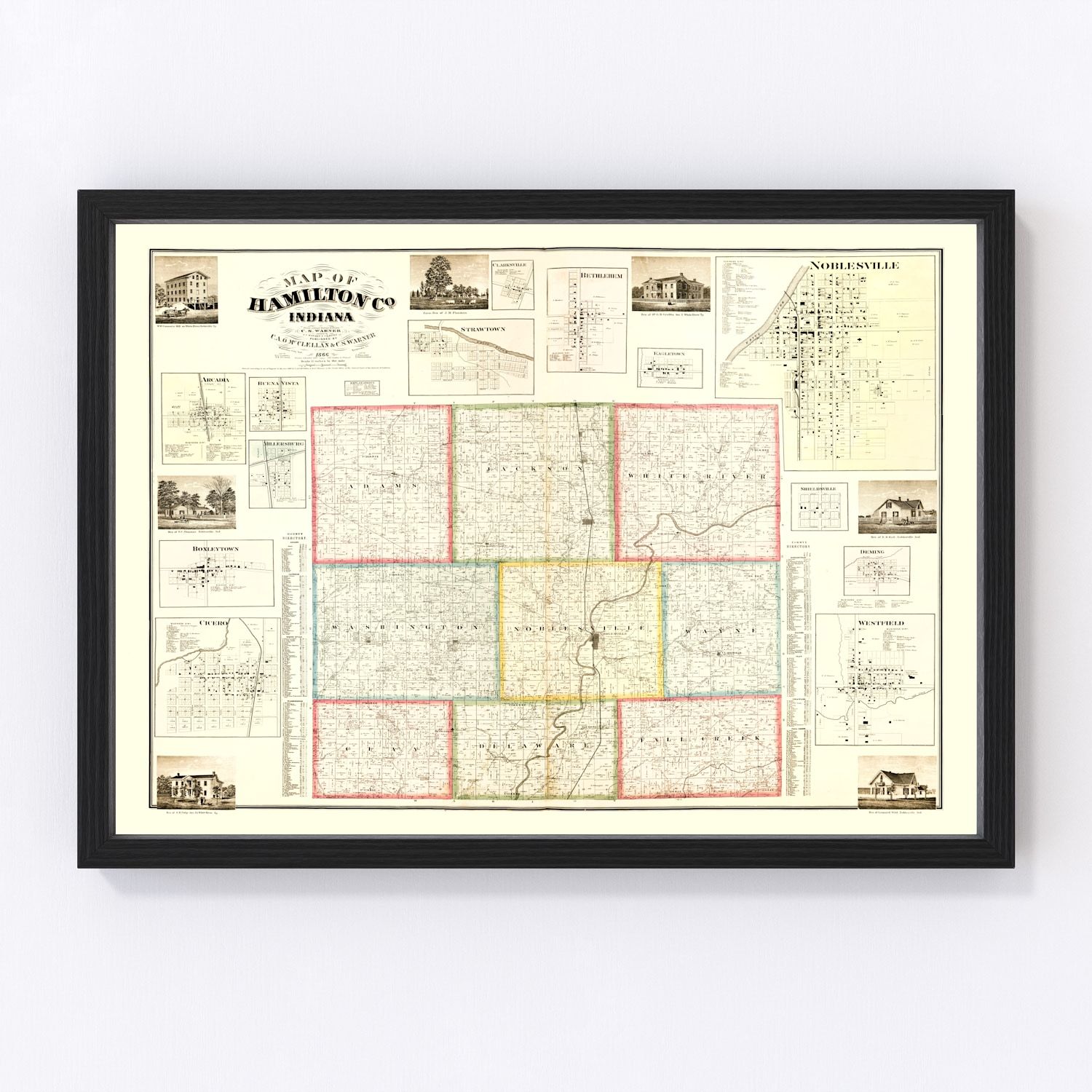 Hamilton Indiana Vintage Map of Hamilton County, Indiana 1866 by Ted's Vintage Art ...