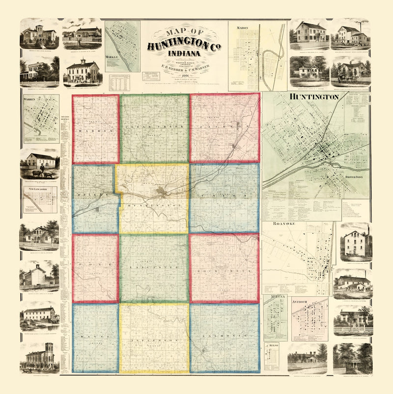 Size comparison using Vintage Map of Huntington County, Indiana 1866