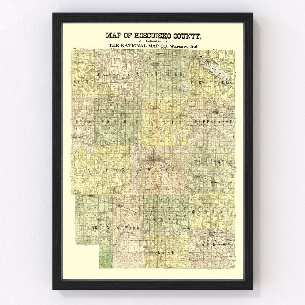 Kosciusko County Vintage Map 1909