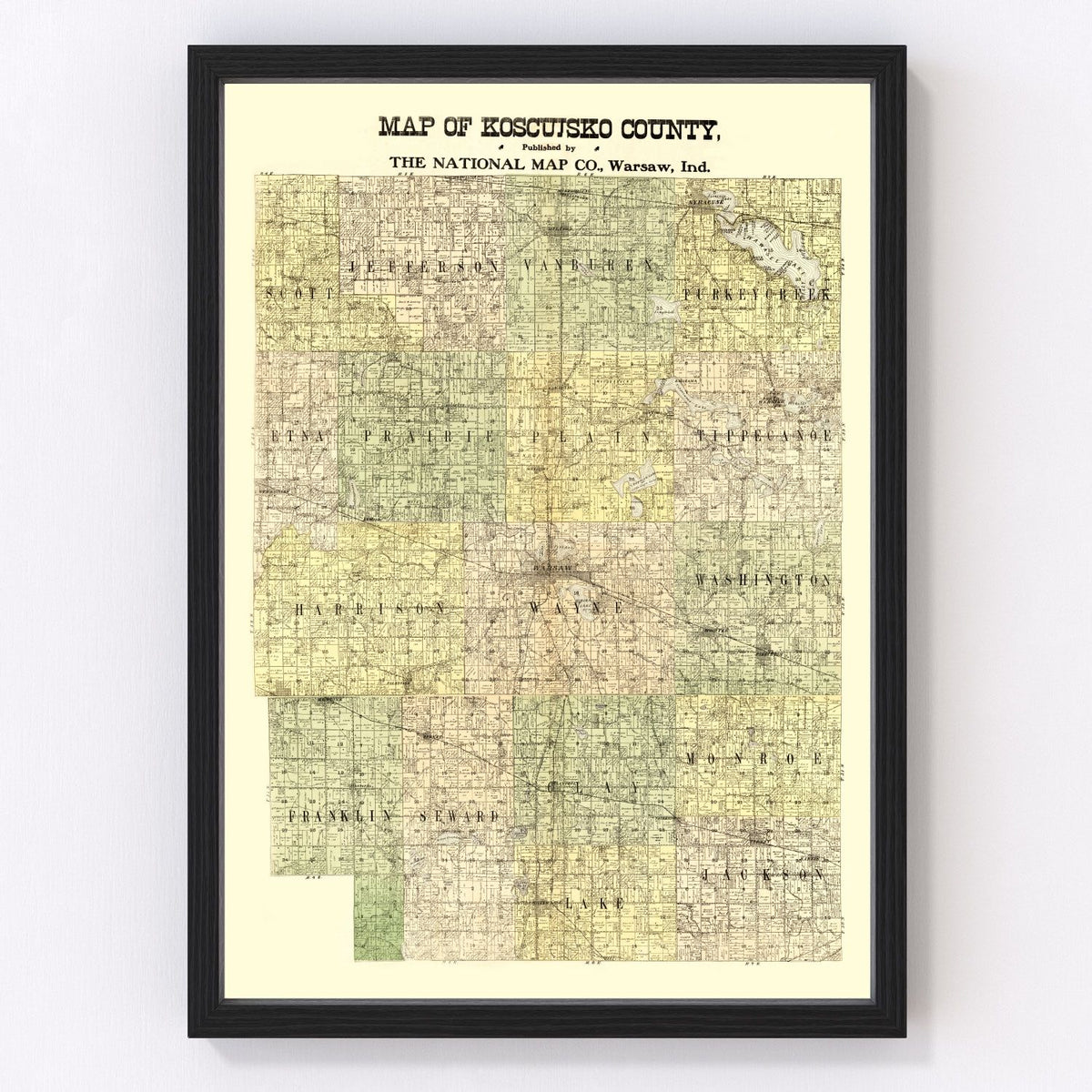 Kosciusko County Vintage Map 1909