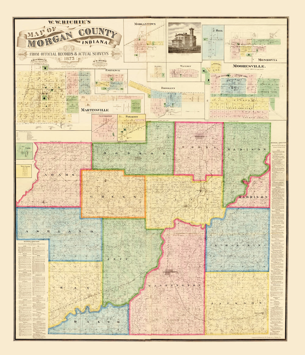 Vintage Map of Morgan County, Indiana 1875 print style example
