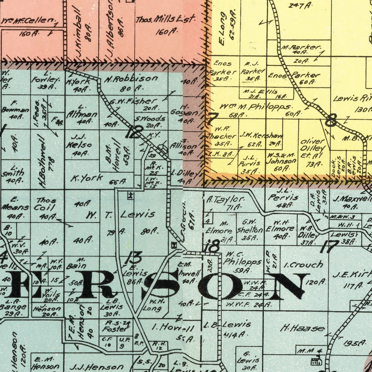 Restored historic details from the 1909 county map of Morgan County, Indiana