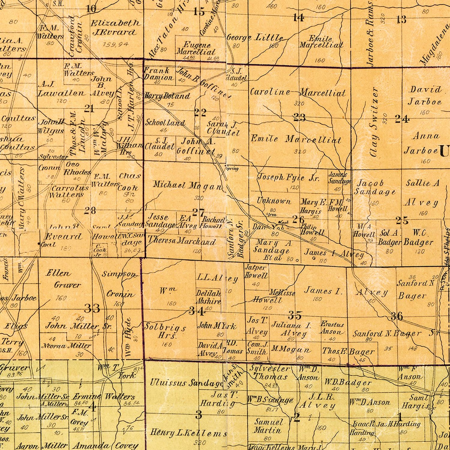 Restored historic details from the 1894 county map of Perry County, Indiana