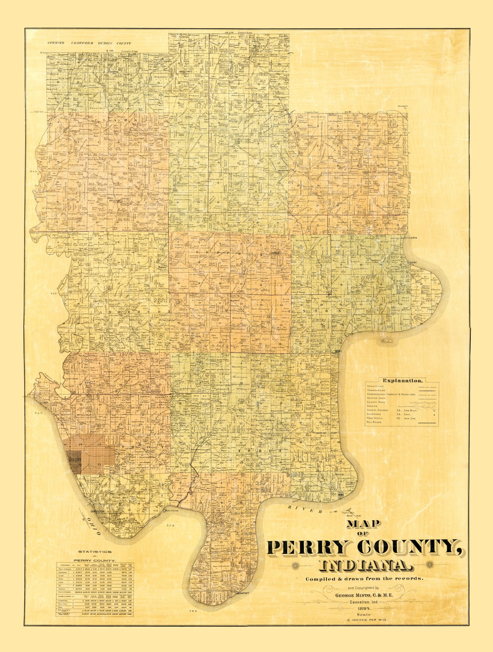 Vintage Map of Perry County, Indiana 1894 print style example