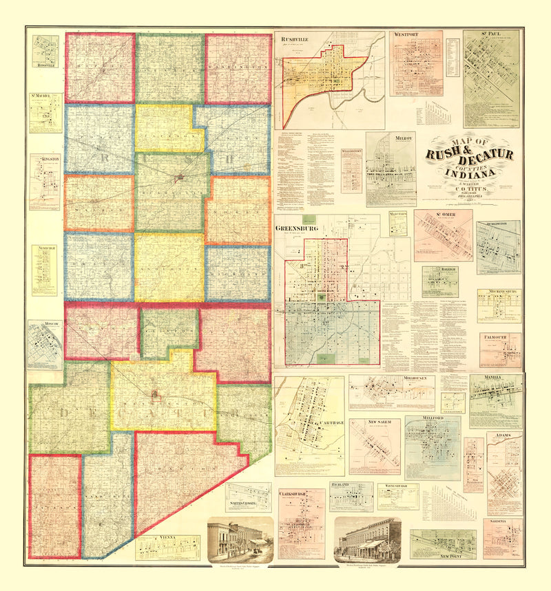 Size comparison using Vintage Map of Rush County, Indiana 1867