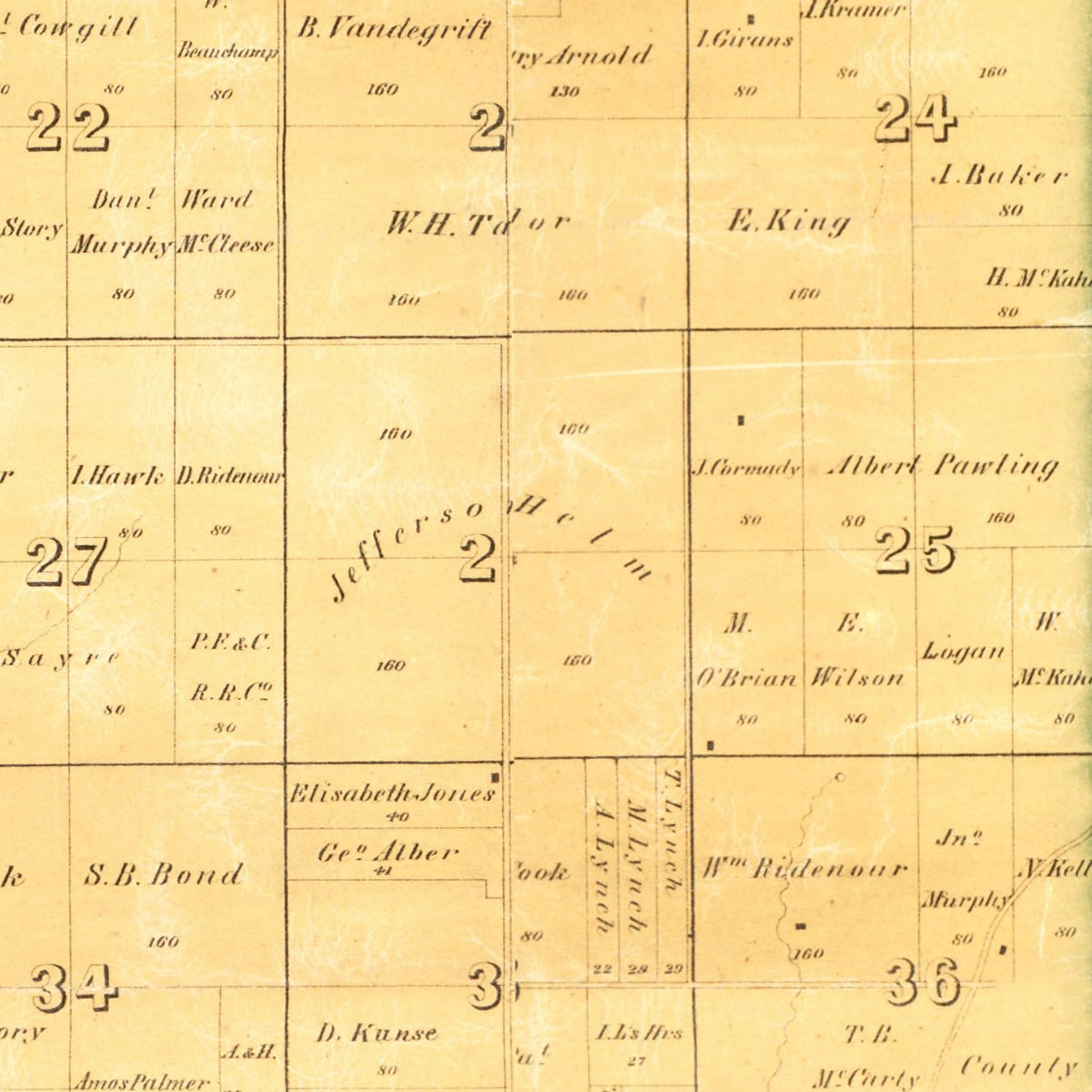 Restored historic details from the 1861 county map of Wabash County, Indiana