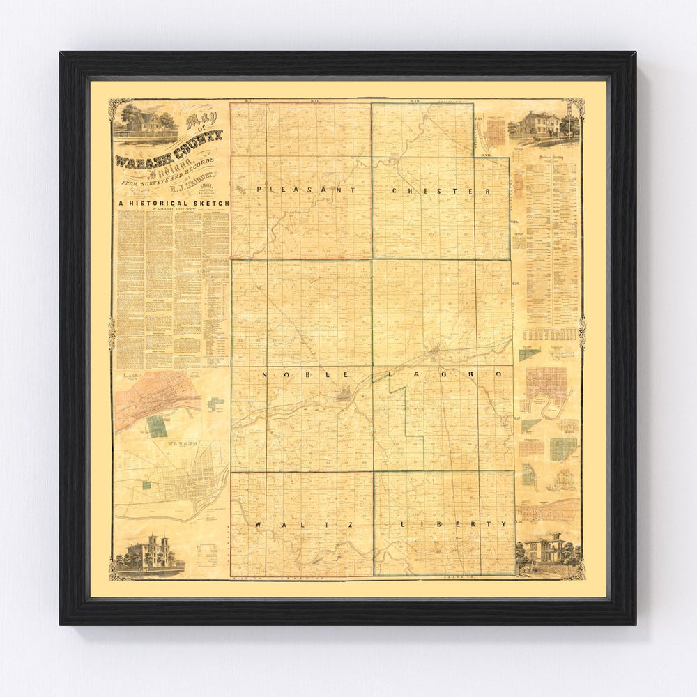 Wabash County Vintage Map 1861